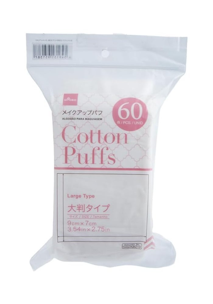 Daiso Large Cotton Puffs - 60 Soft Pads for Makeup Removal & Skincare - Image 1